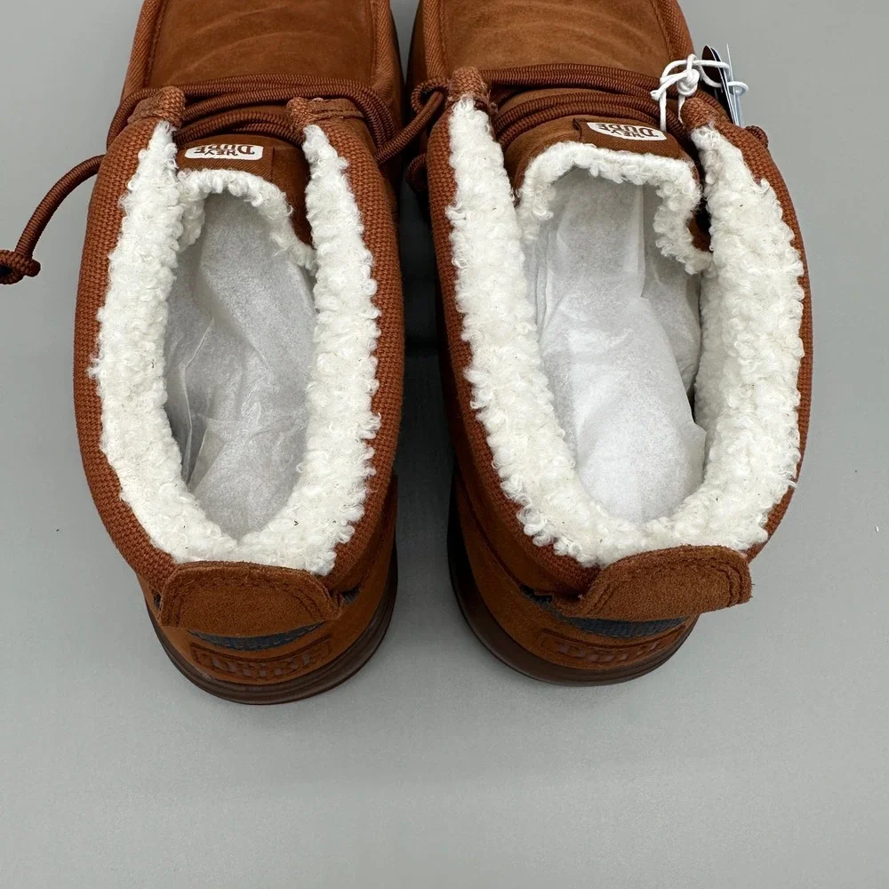 Hey Dude Wally Mid Gripr Warmth Shoes Mens 11 Brown Suede Faux Fur Lined NEW